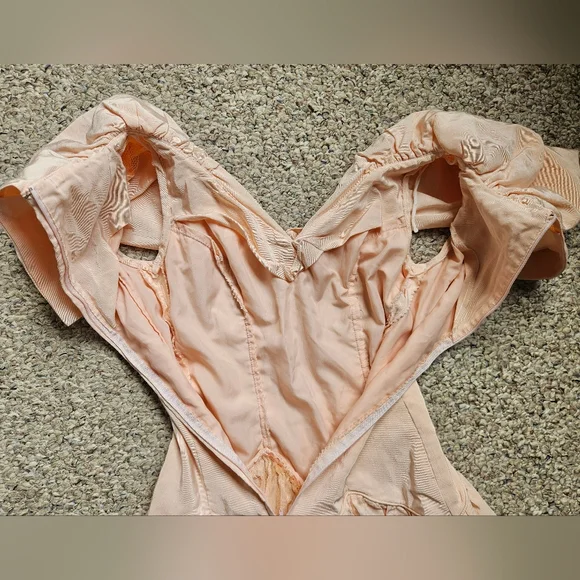 Vintage Handmade 80s Prom Peach Taffeta Party Dress - Picture 10 of 15